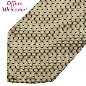 Tommy Hilfiger 100% Silk Tie Yellow Navy Blue Dot Made in USA Preppy Classic‎